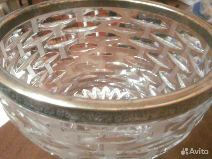 Большая ваза хрусталь с серебром ободком