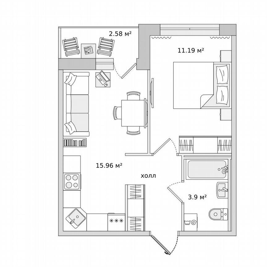 1-к. квартира, 36,2 м², 6/15 эт.