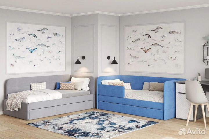 Мягкий диван-кровать с матрасом и ящиком