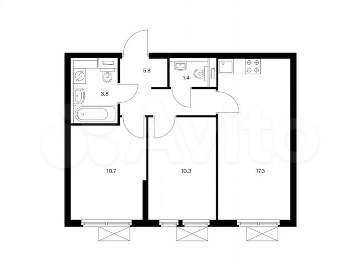2-к. квартира, 49,3 м², 9/25 эт.