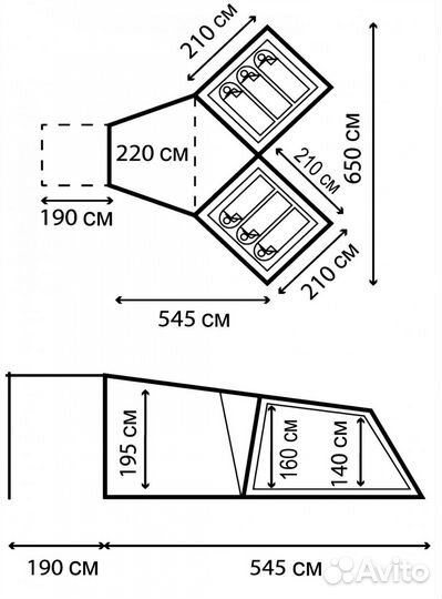 Палатка туристическая 6 местная с тамбуром