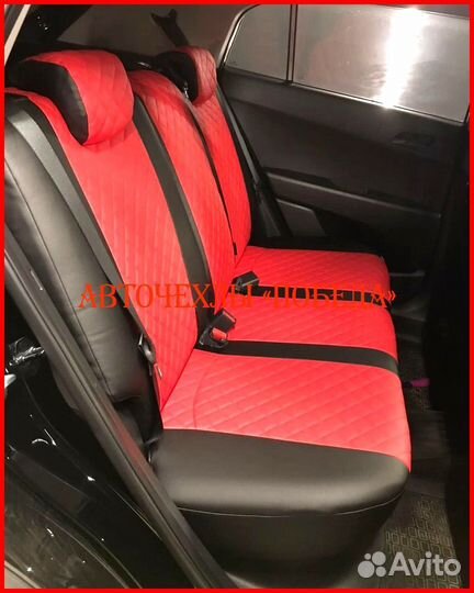 Чехлы Hyundai Creta 1 из экокожи чёрно-красные Ром