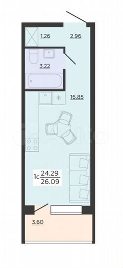 Квартира-студия, 26,1 м², 3/21 эт.