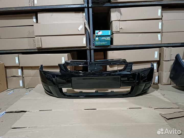 Приора 2 передний бампер черный Черная Пантера