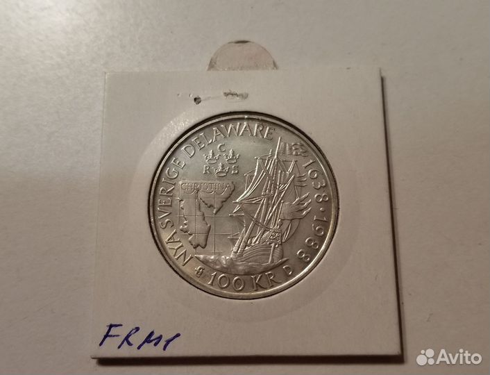 Швеция 100 крон 1988 г. - Делавэр, 350-летие, Ag