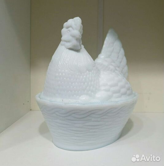 Антикварная Маслёнка большая Курица. 22 см