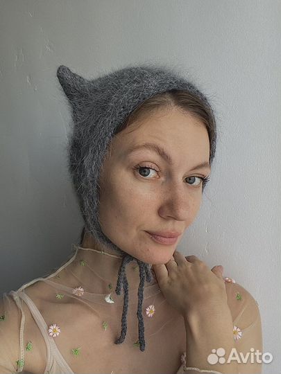 Шапка чепчик с ушками для взрослых