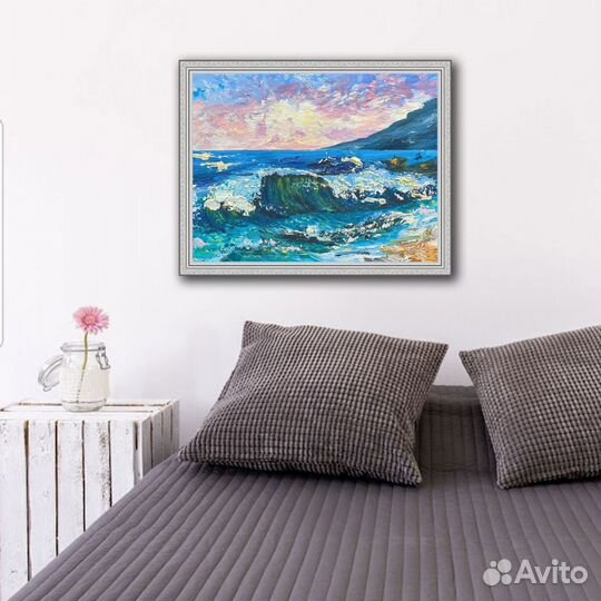 Картина Море маслом волна и закат пейзаж на холсте