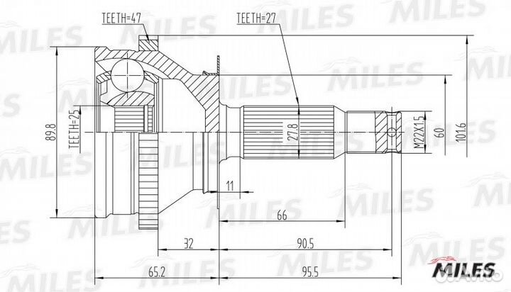 GA20173 Шрус hyundai trajet 99-01 нар.(abs)