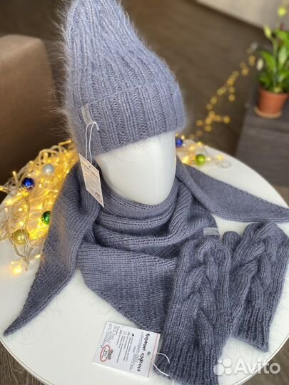 Шапка, бактус, варежки женские пух норки