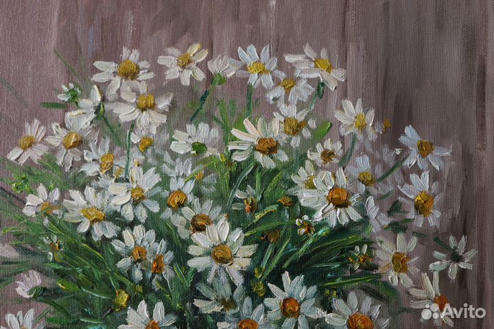 Картина маслом Цветы Ромашки 35x40см холст картон