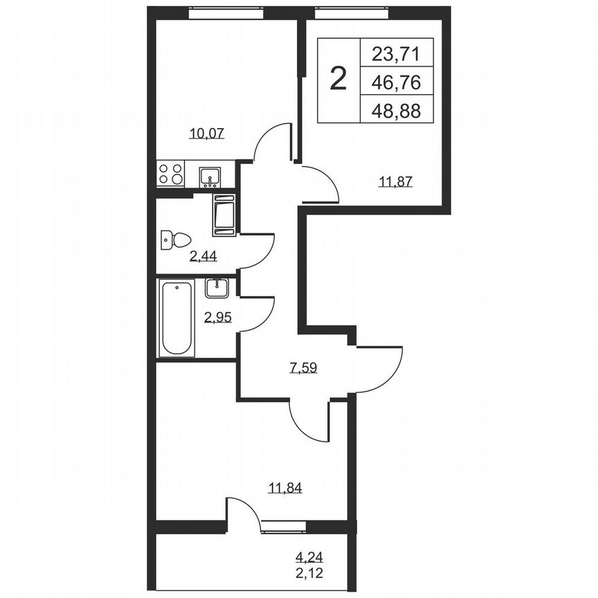 2-к. квартира, 48,9 м², 3/19 эт.