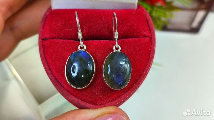 Серьги с лабрадорами, 6,36 гр, серебро 925