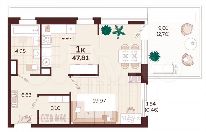 1-к. квартира, 47,8 м², 8/9 эт.