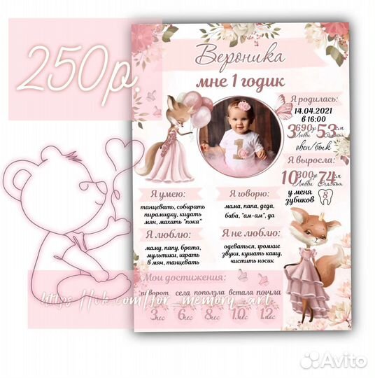 Плакат достижений на годик, подарок на год