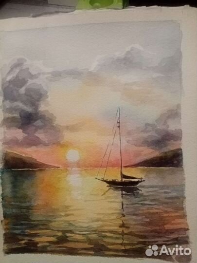 Картина акварель море