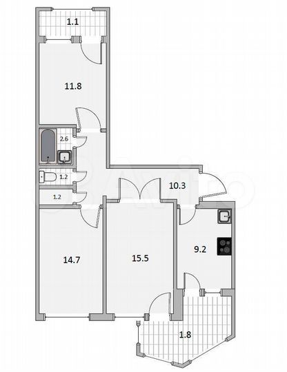 3-к. квартира, 69,4 м², 3/9 эт.