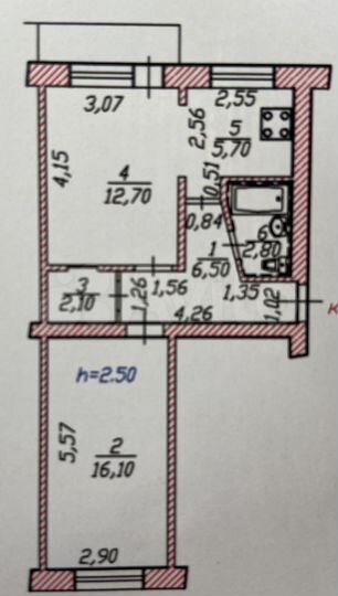 2-к. квартира, 48 м², 5/5 эт.
