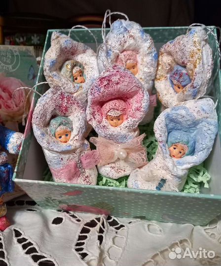 Ватные елочные игрушки пеленашки