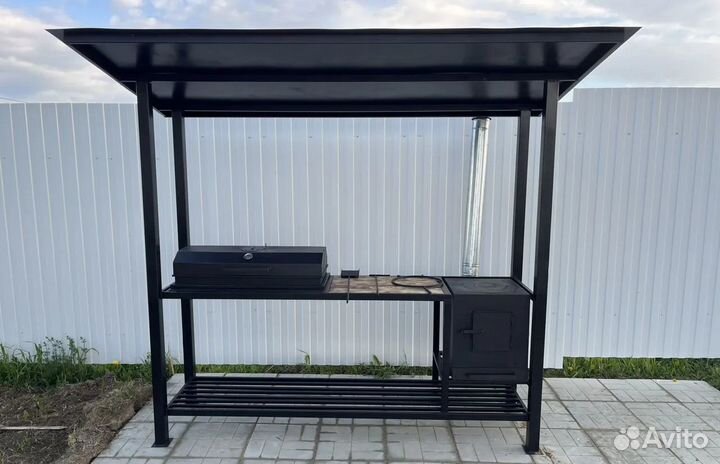 Мангал с печью под казан и крышей