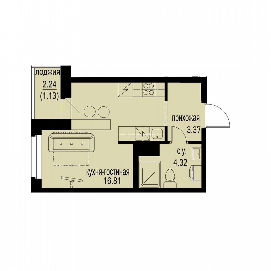 Квартира-студия, 25,6 м², 7/12 эт.