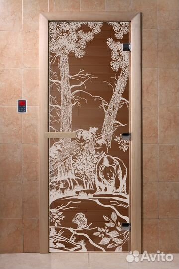 Двери стеклянные деревянные для саун и бань Хамам