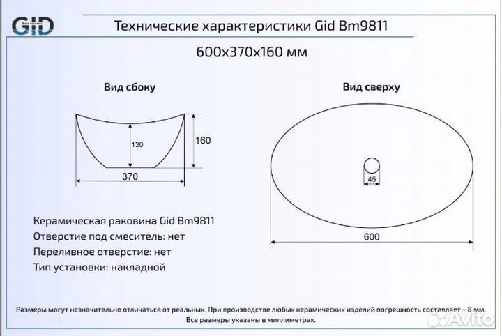 Черная накладная раковина Gid(italy) bm9175