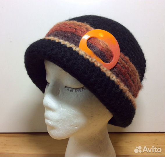 Вязаная шерстяная шапка-шляпка, р-р 55-58, арт 178