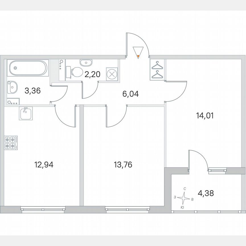 2-к. квартира, 54,5 м², 3/4 эт.