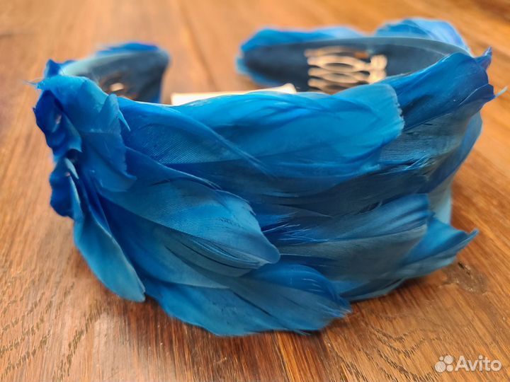 Ободок с перьями диадема Zara новый бирюзовый