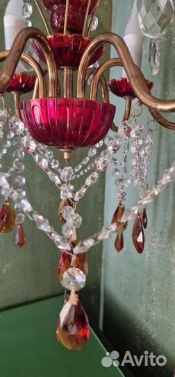 Хрустальная люстра. Латунь Цветной хрусталь Винтаж