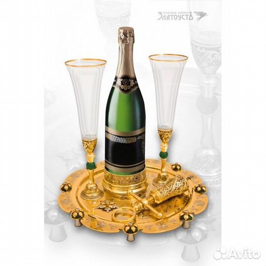 Набор бокалов, поднос золотой