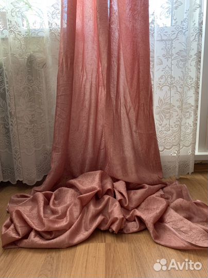 Шторы и ламбрекен.5м.Пепельно розовый жатый шелк
