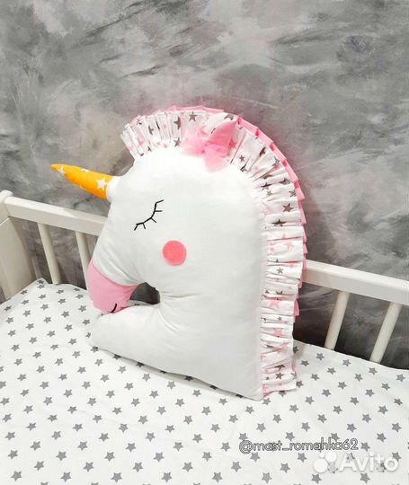 Бортики в кроватку, подушка зайка единорог облачко