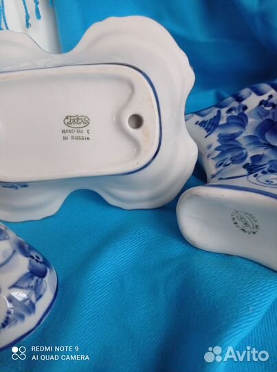 Икорница (Соусница), Салфетница, Стопки. Гжель