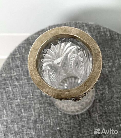 Ваза резное стекло, оправа серебро 84 проба артель