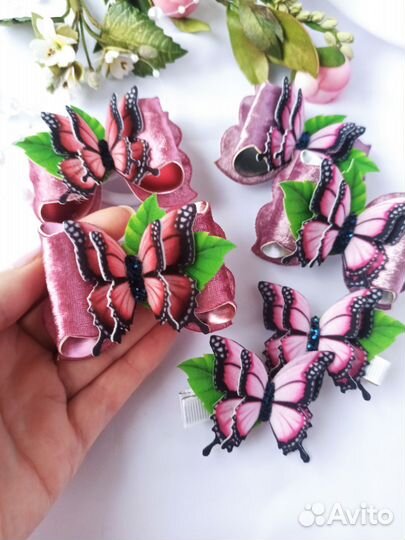 Бантики с бабочками, ручная работа