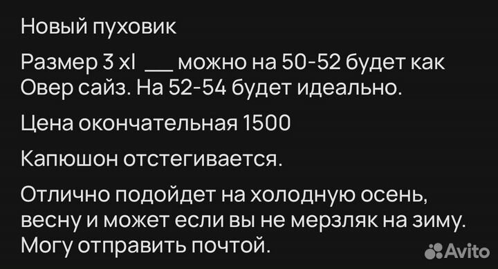 Пуховик женский демисезонный 52-54