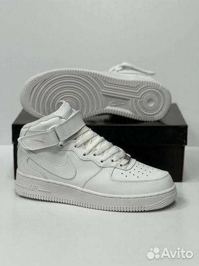 Кроссовки Nike Air Force 1 Mid All White с Мехом