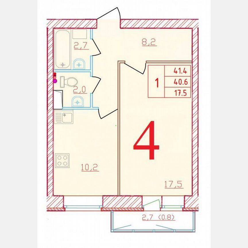 1-к. квартира, 41,4 м², 7/9 эт.