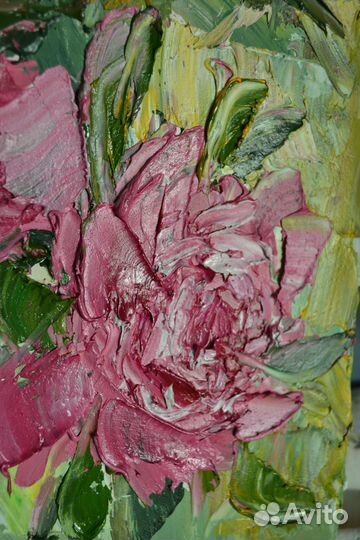 Картина цветы маслом пионы 40*60см