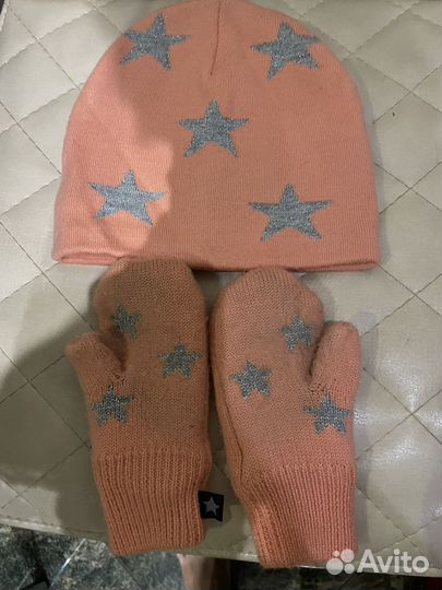 Шапка и варежки Molo персик