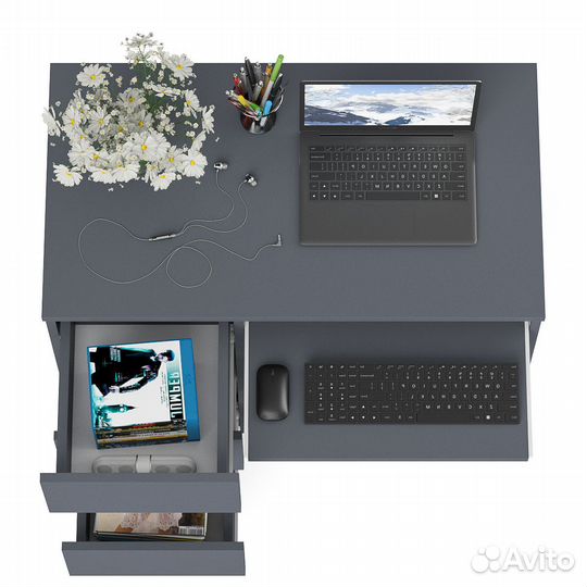 Стол компьютерный три ящика Мори мс-6 левый цвет графит, шхгхв 90х50х76,6 см, ящики слева, не универ