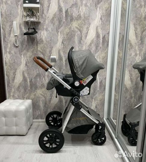 Коляска 3в1 Новая компактная (серая на серебре)