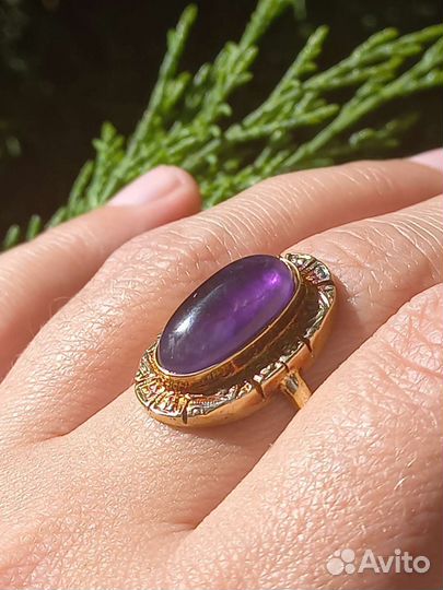 Кольцо серебро, природный аметист, антик