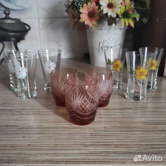 Рюмка стекло,цветное стекло и гранёные