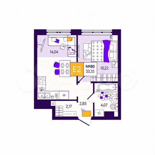 1-к. квартира, 33,4 м², 6/11 эт.