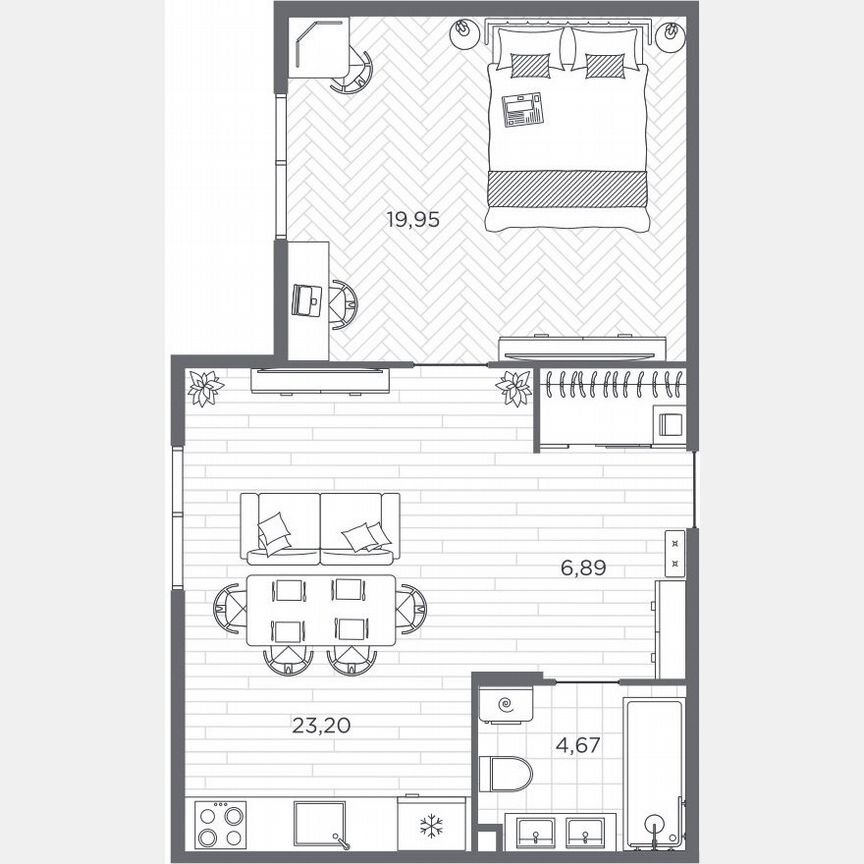 1-к. квартира, 54,7 м², 2/9 эт.