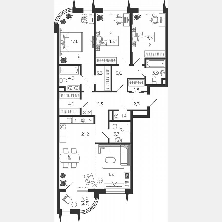 3-к. квартира, 124,1 м², 8/15 эт.