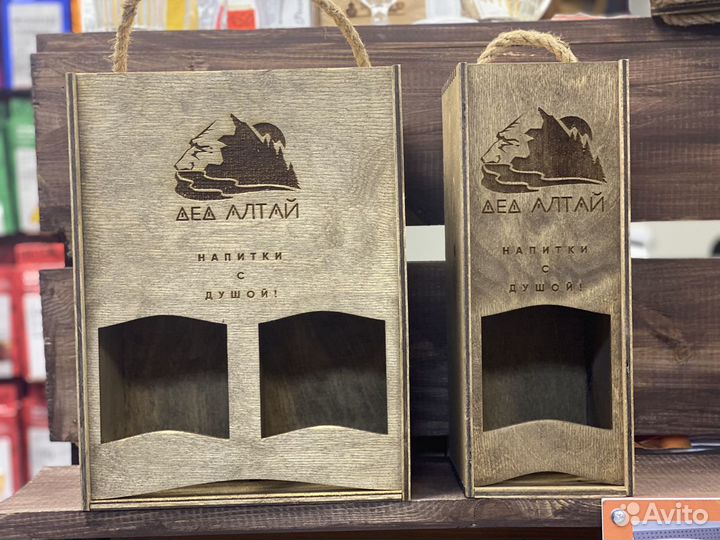 Подарочная шкатулка 1 и 2 бутылки (1л), деревянная